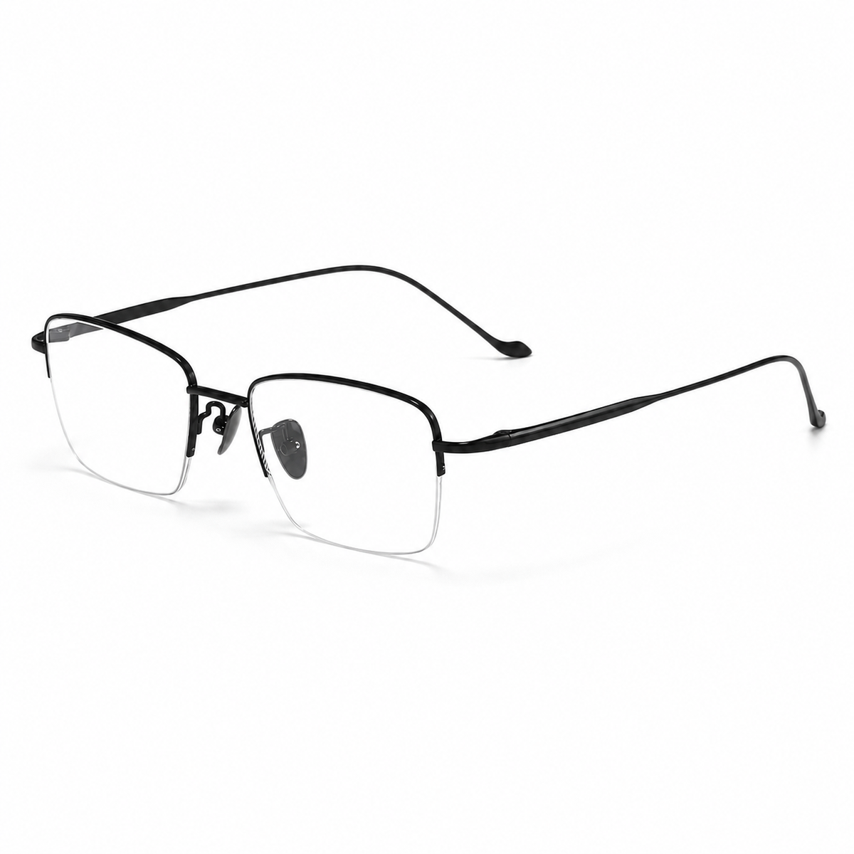Black eyeglass frame, 45-degree product view