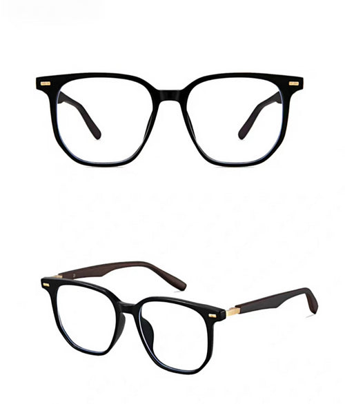 Glossy Black TR90 oversized softly squared full-rim glasses, original front and 45-degree product detail