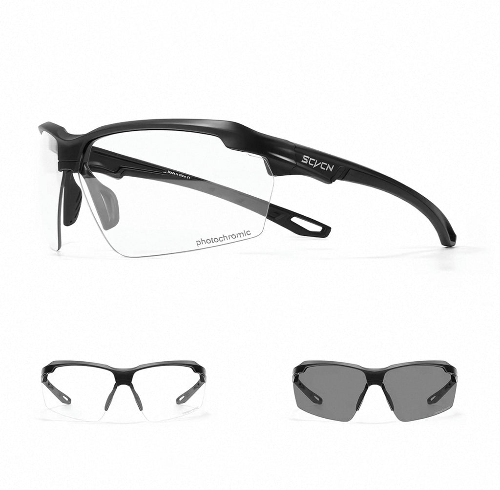 Black Frame/Photochromic Black Lens front and 45-degree product views of Day & Night Outdoor Sports Sunglasses