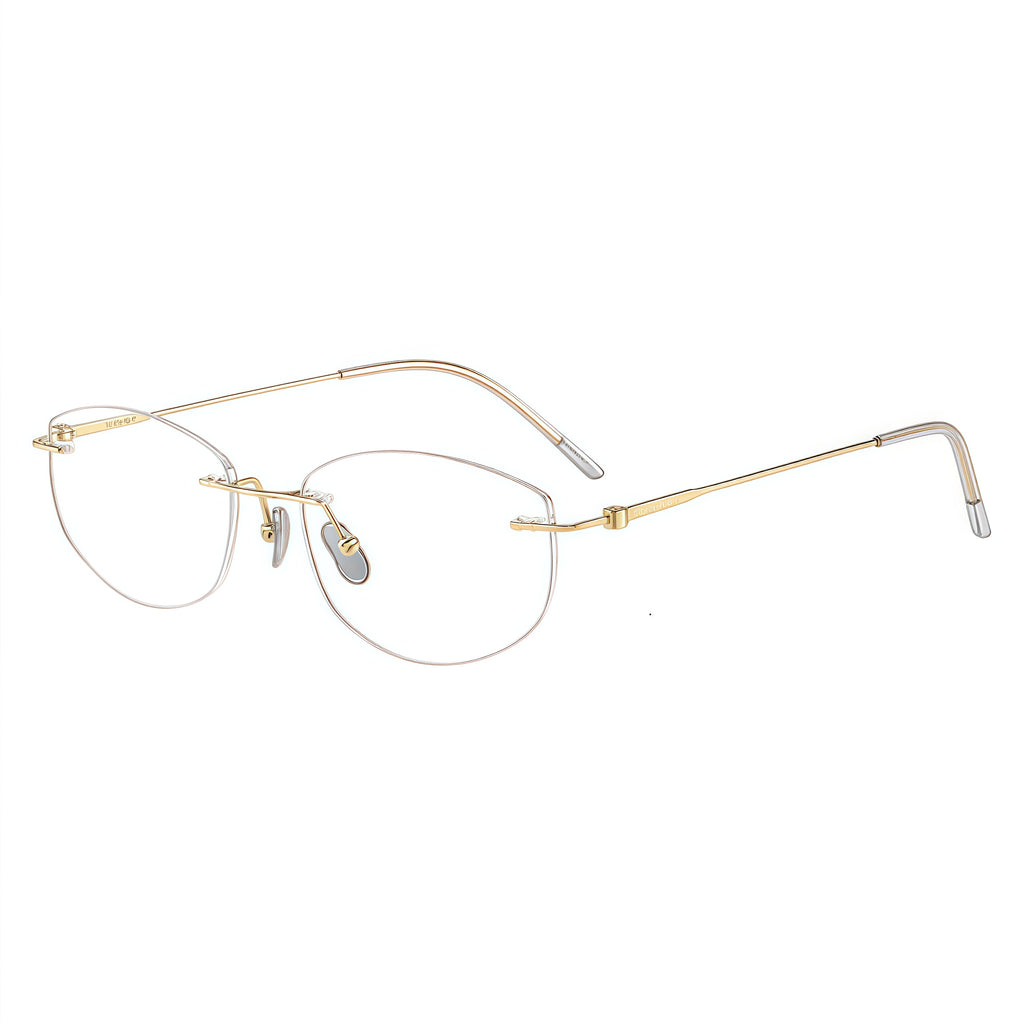 Gold women's pure titanium butterfly rimless eyeglass frames, product views