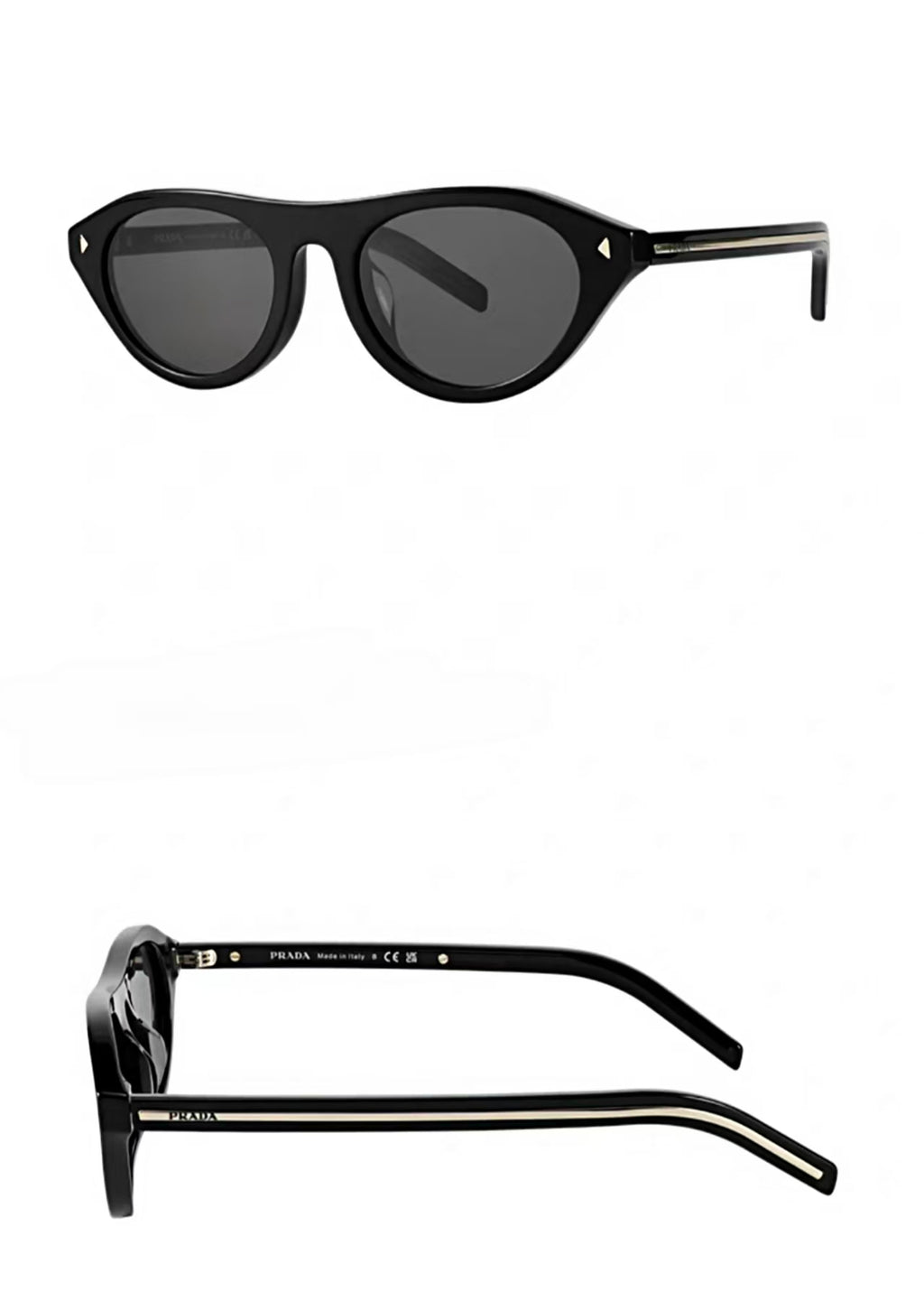 Black Prada Women's Acetate Cat-Eye Sunglasses, front and side profile product views