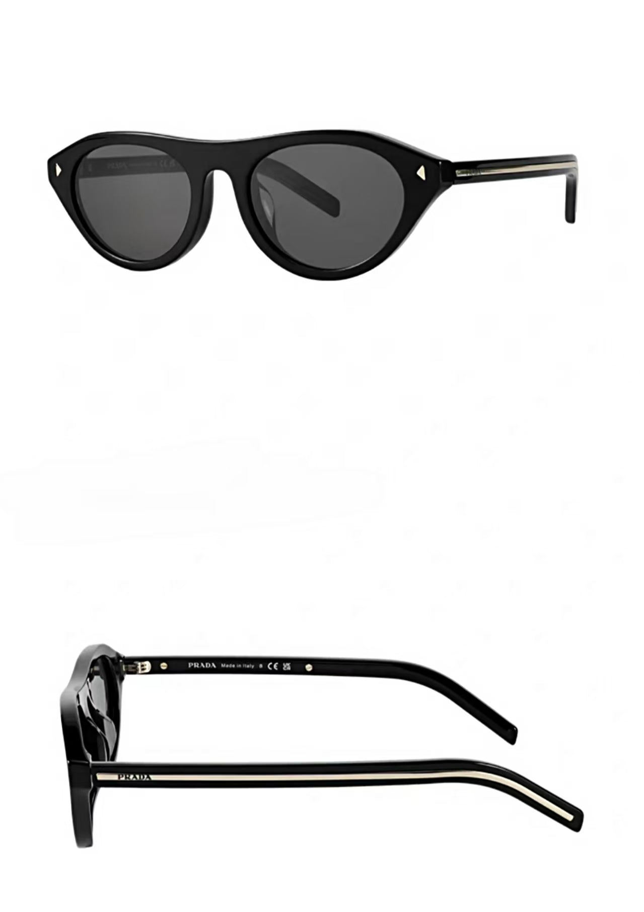 Black Prada Women's Acetate Cat-Eye Sunglasses, front and side profile product views