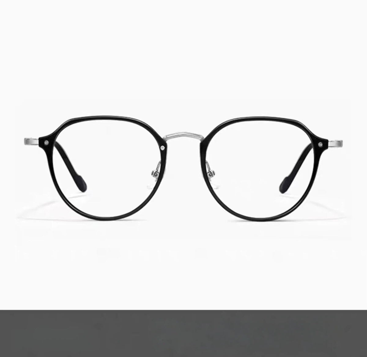 Glossy Black unisex TR90 and alloy rounded full-rim glasses, original front view