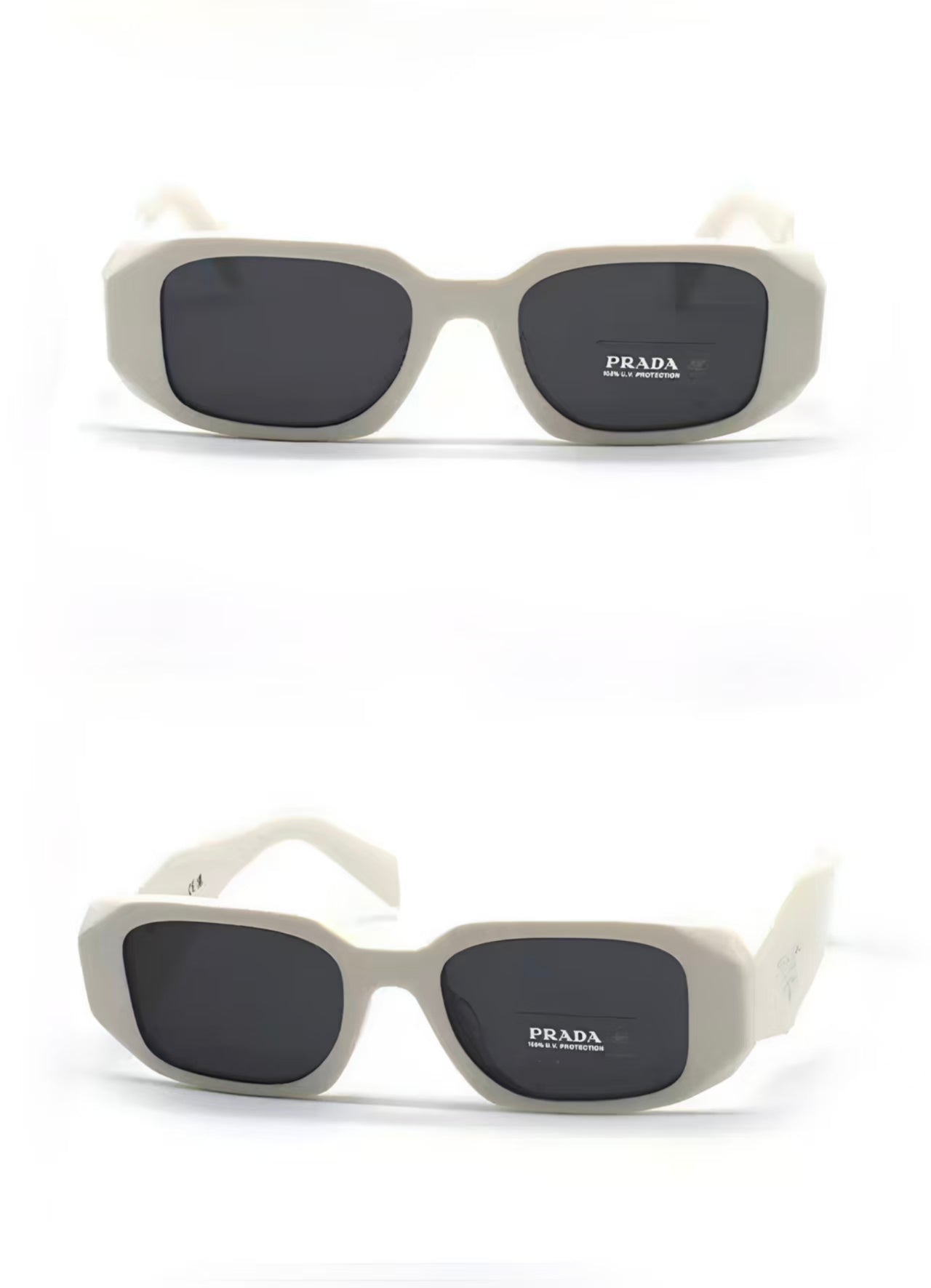 White unisex acetate rectangle sunglasses, detail-01 view
