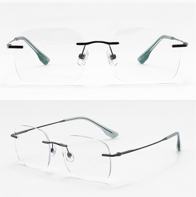 unisex pure titanium soft rectangular rimless eyeglass frames, product views