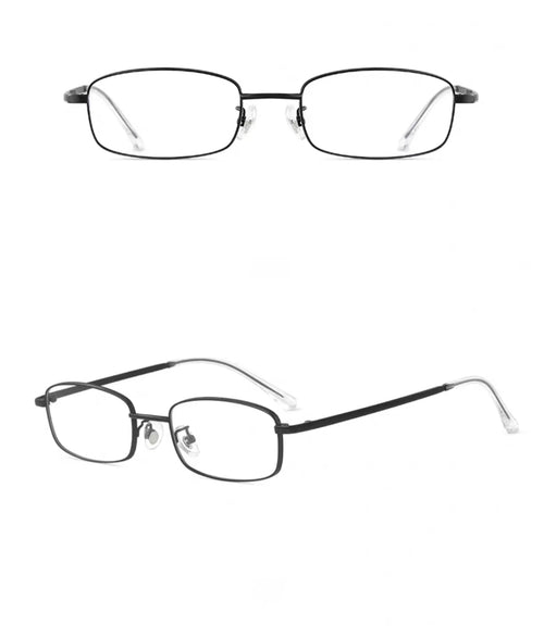 Black small-fit rectangular full-rim eyeglass frame, product view