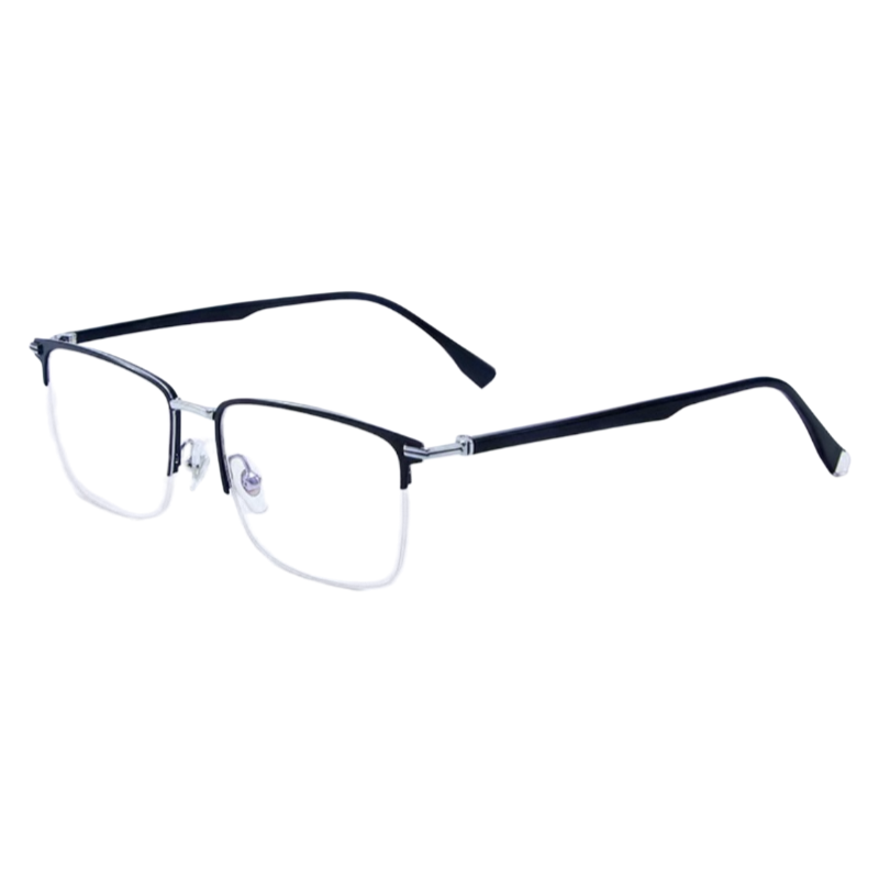 Black/Silver rectangular semi-rimless eyeglass frame, product view