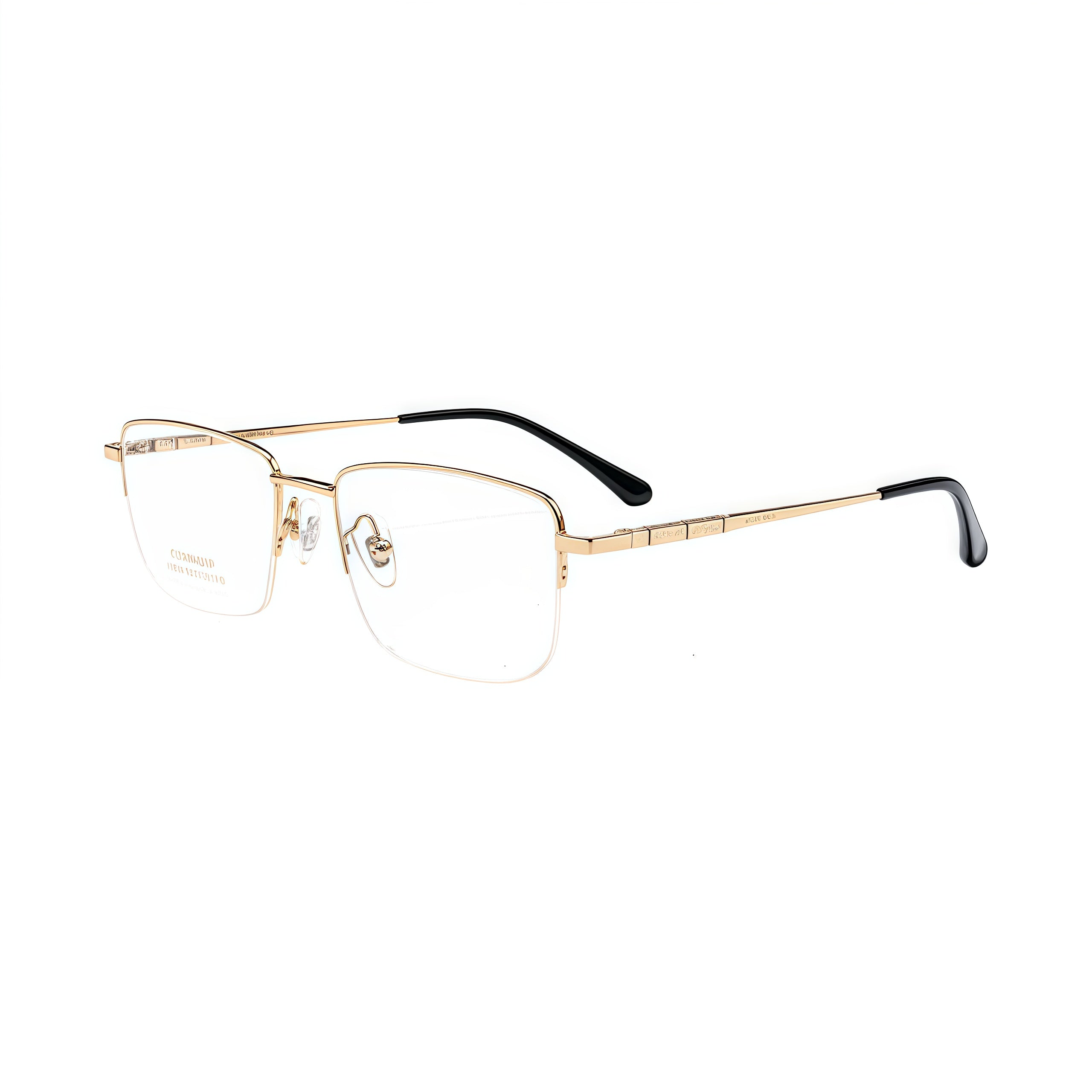 Gold men's pure titanium semi-rimless glasses, 45-degree product view