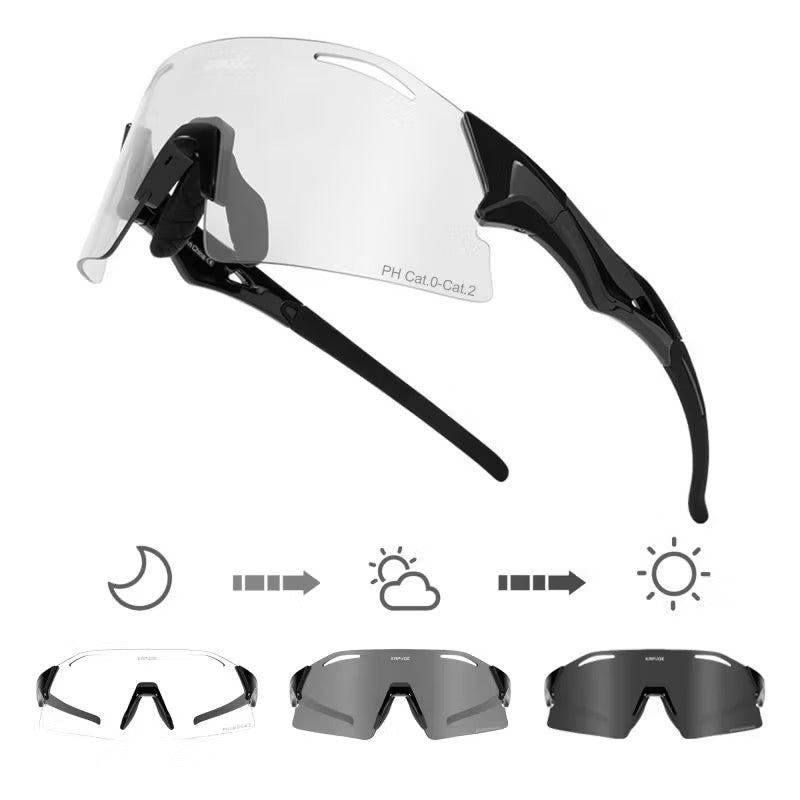 Black Frame/Photochromic Grey Lens 45-degree product view of Performance Lightweight Photochromic Sports Sunglasses