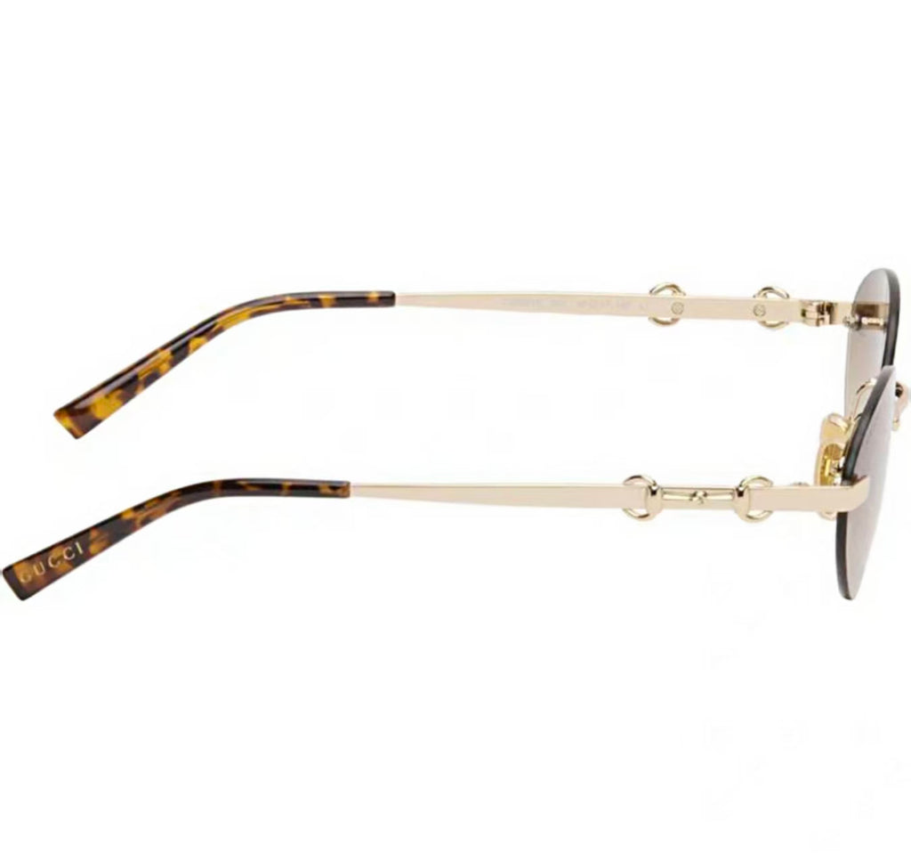 Gold right side product view of Gucci Frameless oval sunglasses
