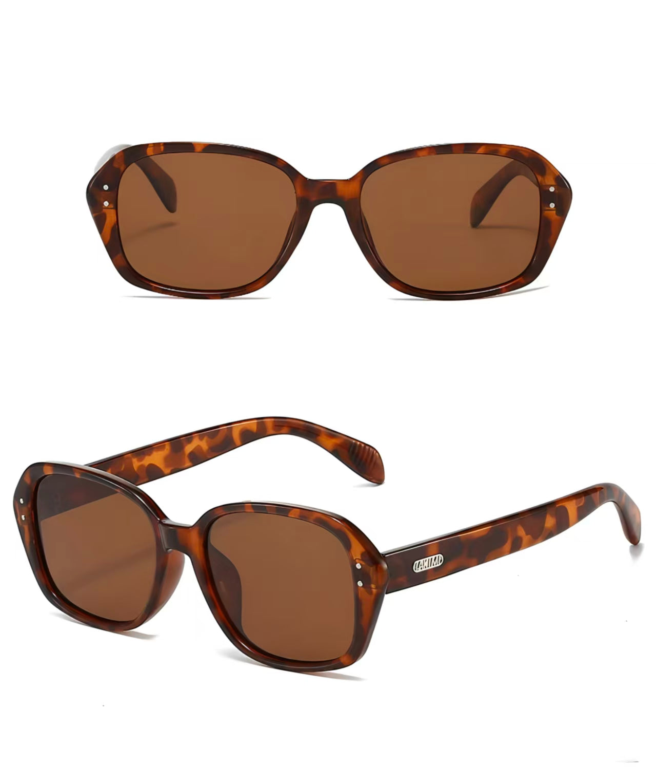 Women’s Tortoise Shell full-rim square sunglasses, front and three-quarter views