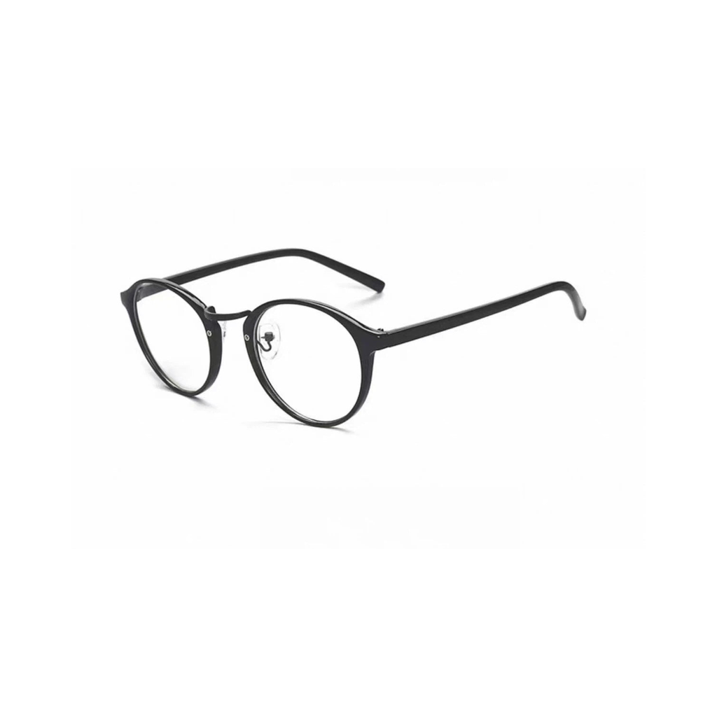 Black ultra-light round full-rim eyeglass frame, 45-degree product view
