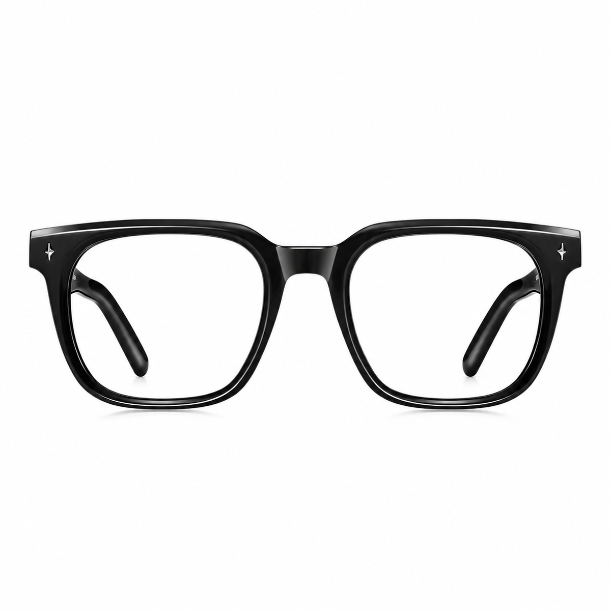 Black acetate retro soft-square full-rim glasses, front product view