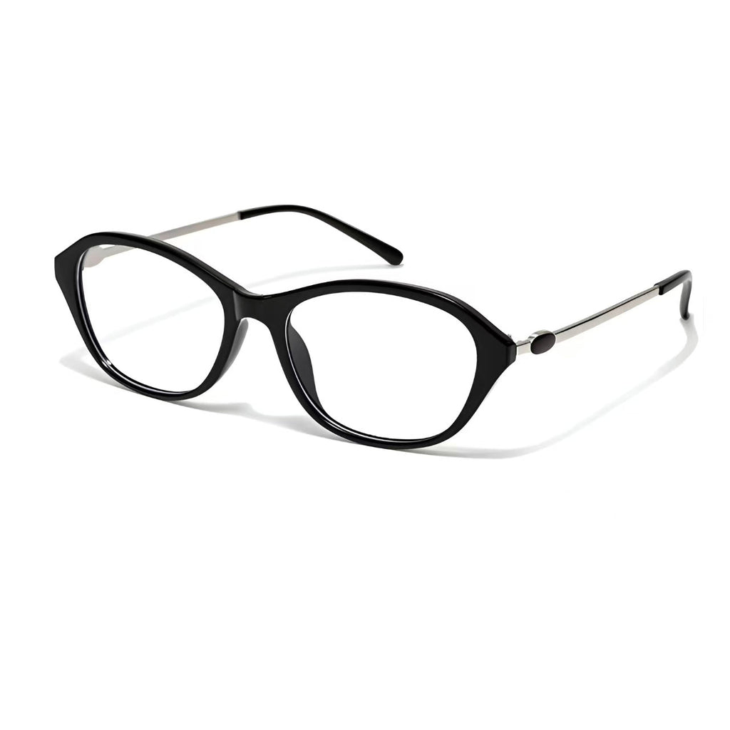 Black cat-eye full-rim eyeglass frame, 45-degree product view