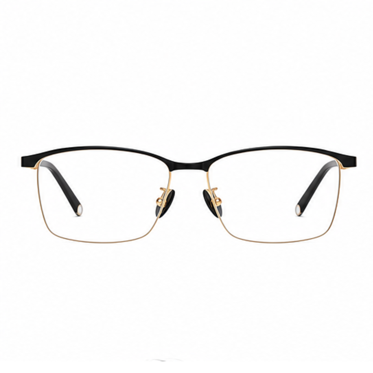 Black/Gold men's professional alloy semi-rimless glasses, front product view