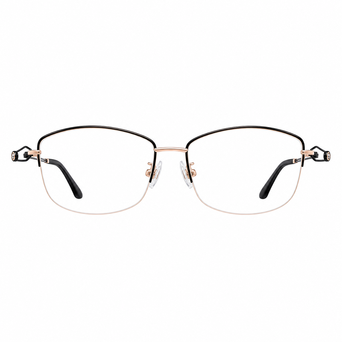 Black/Gold pure titanium semi-rimless glasses, front product view