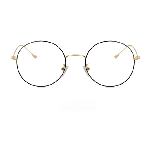 Black & Gold retro slim alloy round full-rim frame, front product view