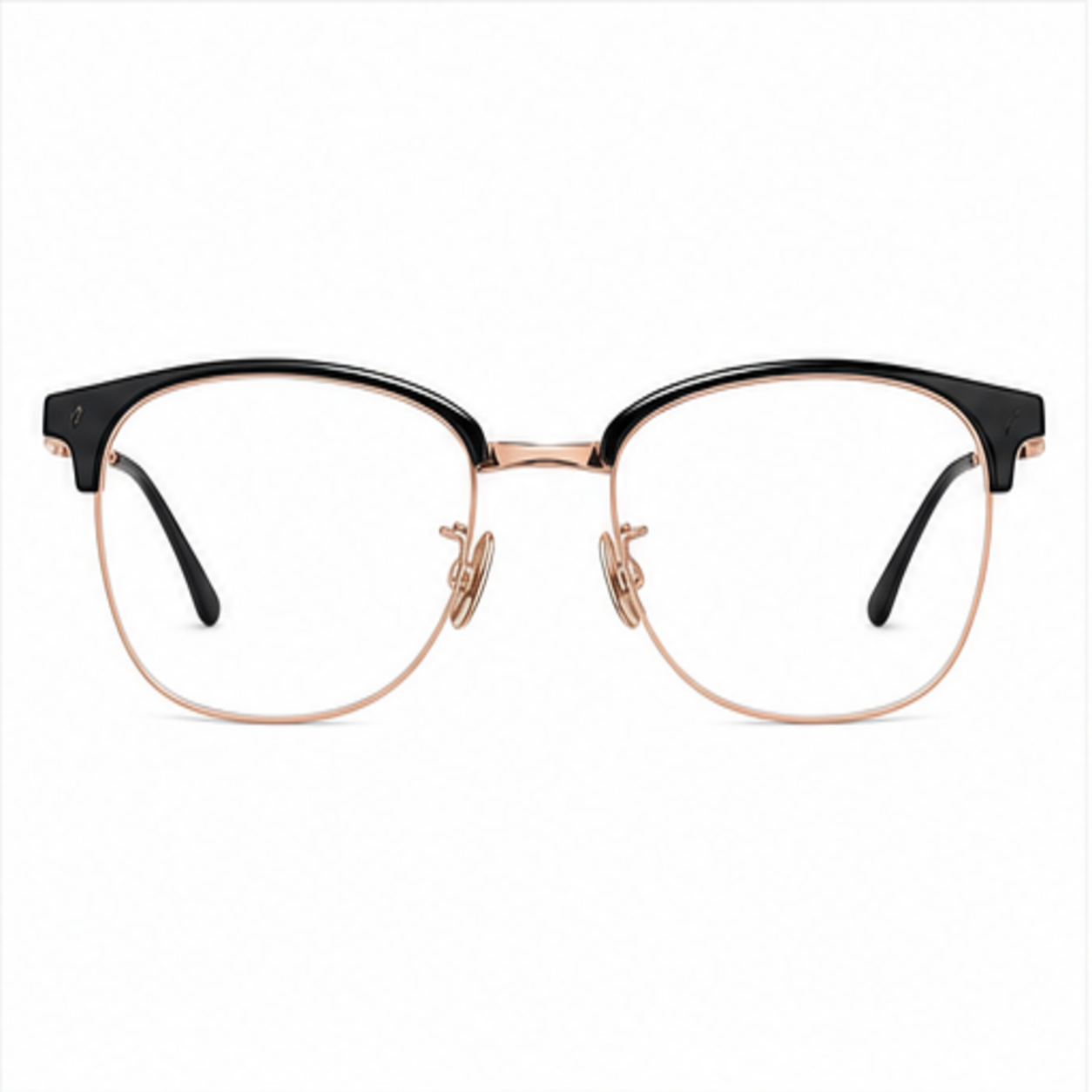 Black/Gold unisex vintage TR-and-titanium semi-rimless glasses, front product view