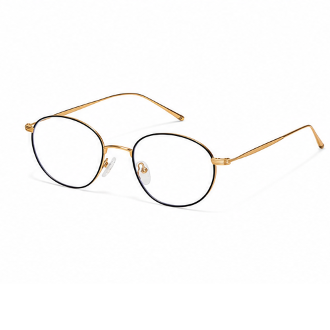 Black&Gold women's ultra-light alloy oval full-rim glasses, 45-degree product view
