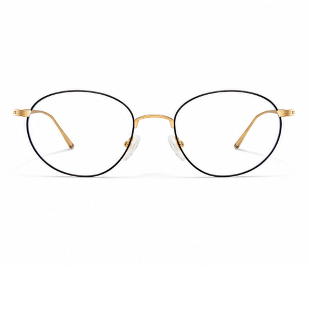 Black&Gold women's ultra-light alloy oval full-rim glasses, front product view