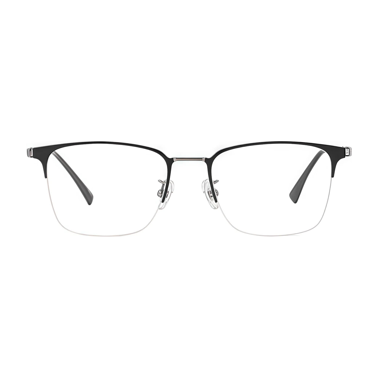 Black/Gunmetal pure titanium semi-rimless eyeglass frame, front product view