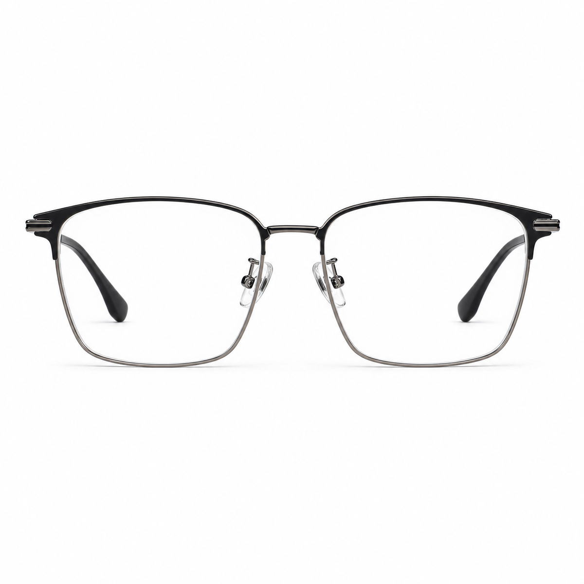 Black/Gunmetal semi-titanium semi-rimless glasses, front product view