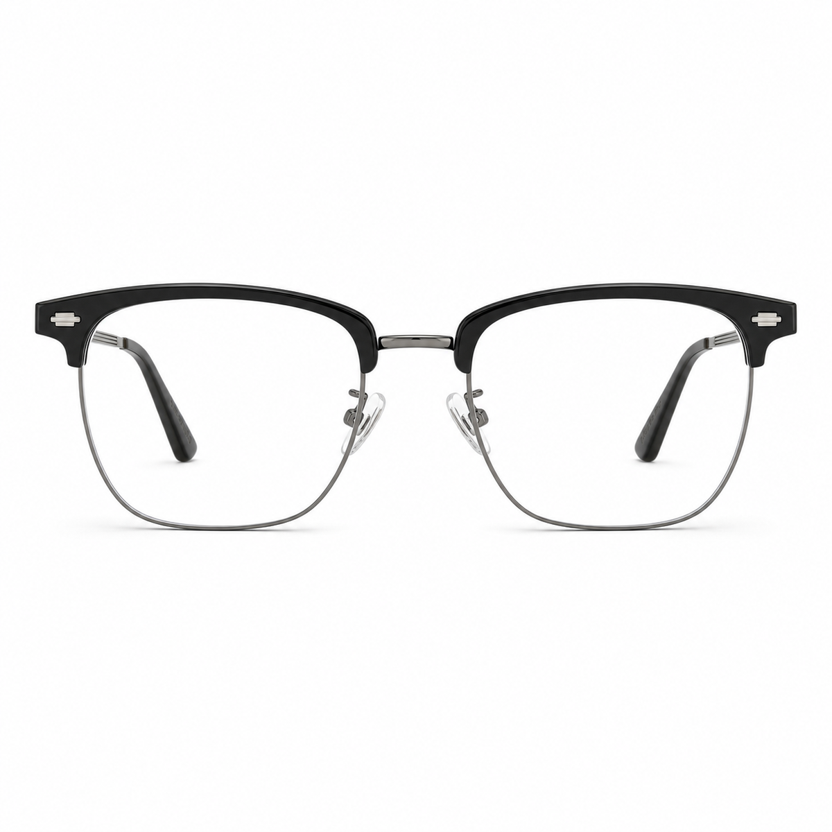 Black/Gunmetal TR brow semi-rimless glasses, front product view