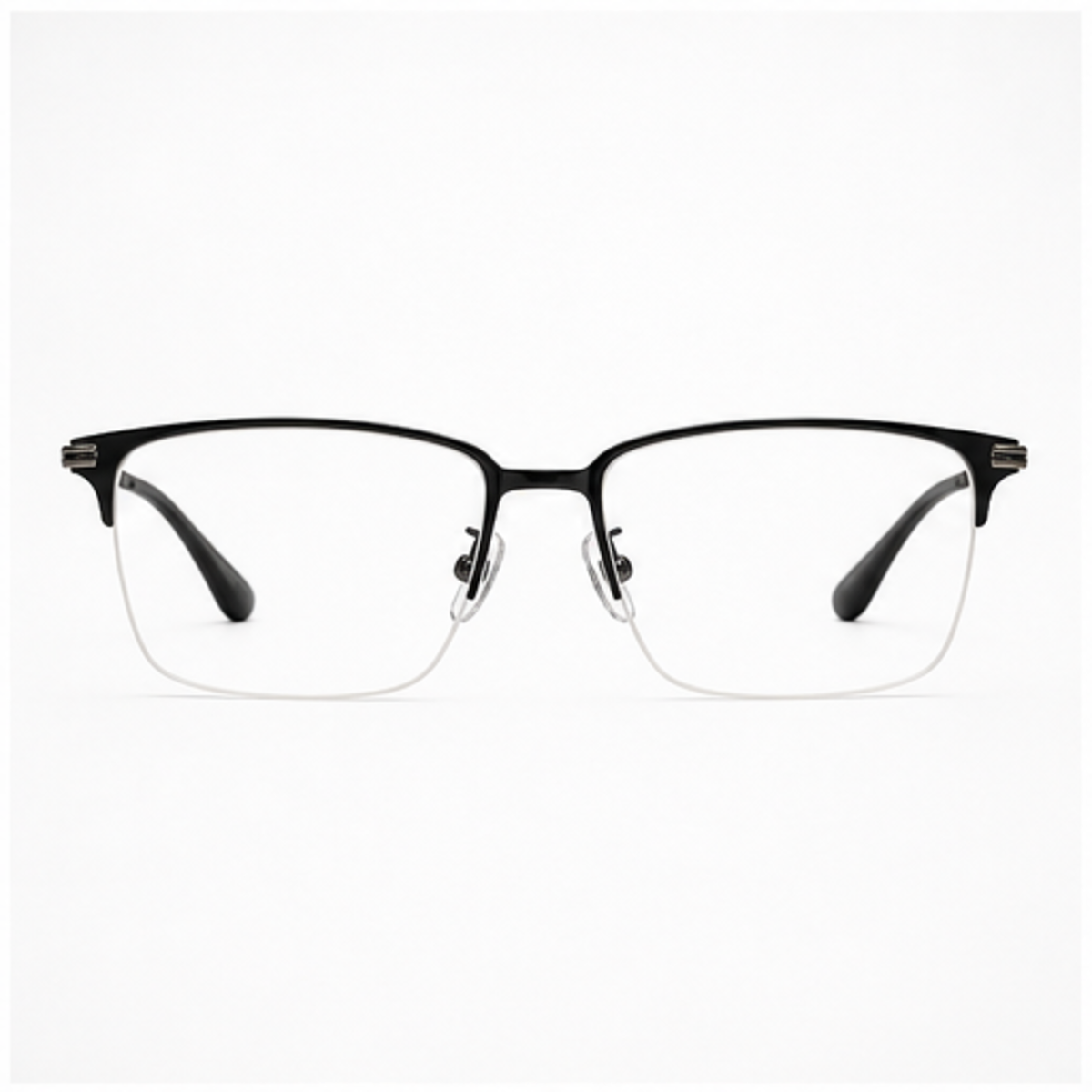 Black/Gunmetal vintage classic pure-titanium semi-rimless glasses, front product view