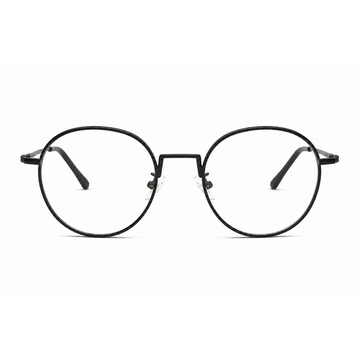 Black men's alloy near-round full-rim glasses, front product view
