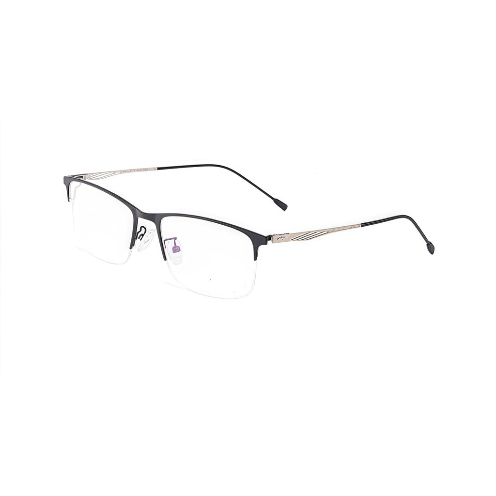 Black slim classic professional alloy semi-rimless glasses, 45-degree product view