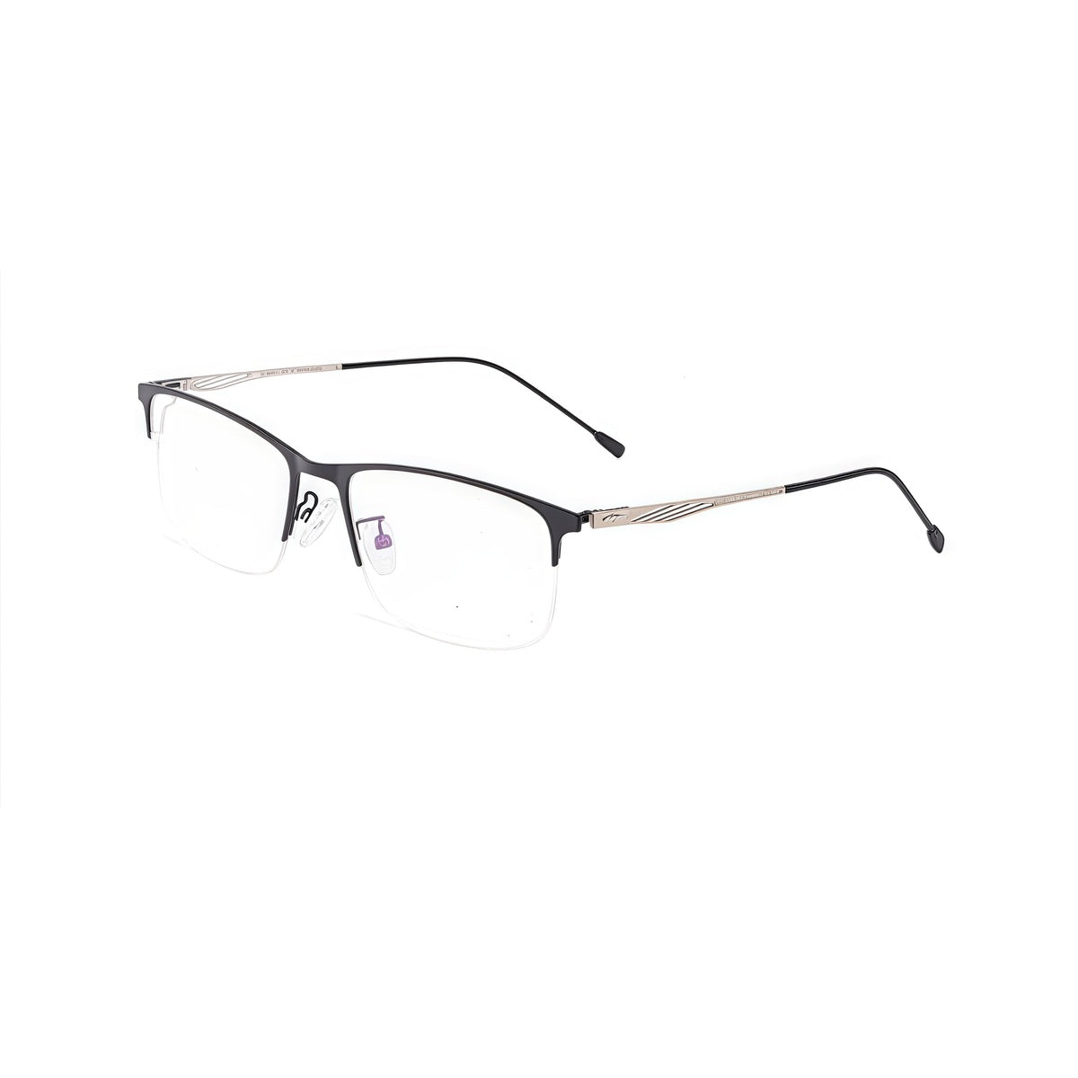 Black slim classic professional alloy semi-rimless glasses, 45-degree product view