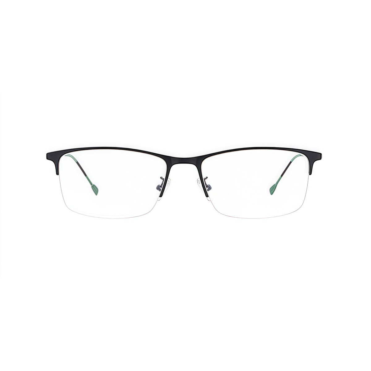 Black slim classic professional alloy semi-rimless glasses, front product view
