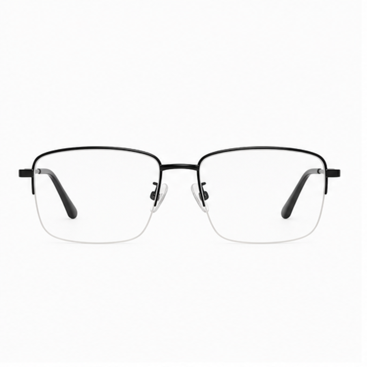 Black men's pure titanium semi-rimless glasses, front product view
