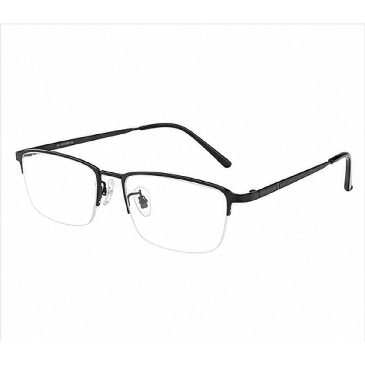 Black men's semi-titanium semi-rimless glasses, 45-degree product view