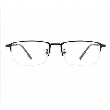 Black men's semi-titanium semi-rimless glasses, front product view