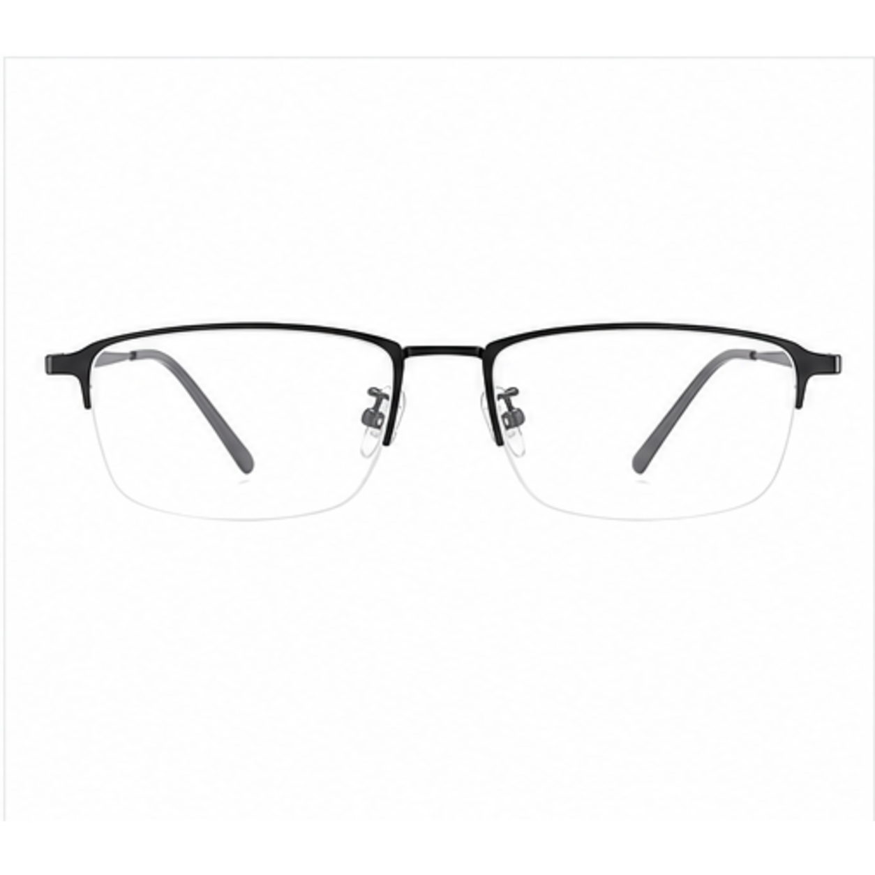 Black men's semi-titanium semi-rimless glasses, front product view