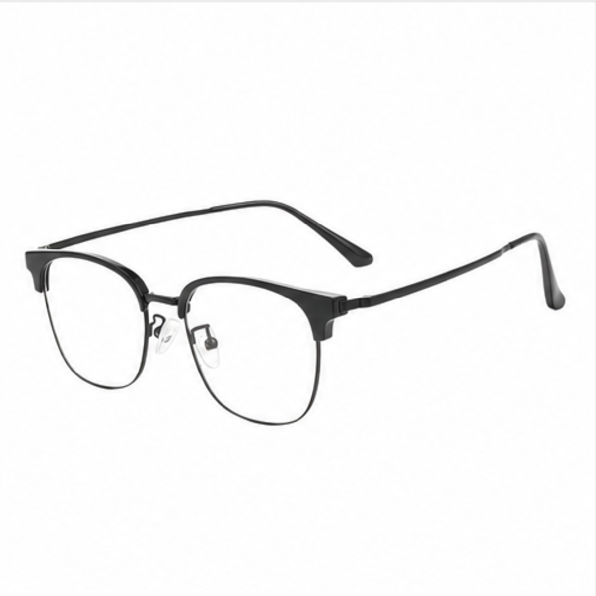 Black men's TR-and-titanium 53 mm semi-rimless glasses, 45-degree product view