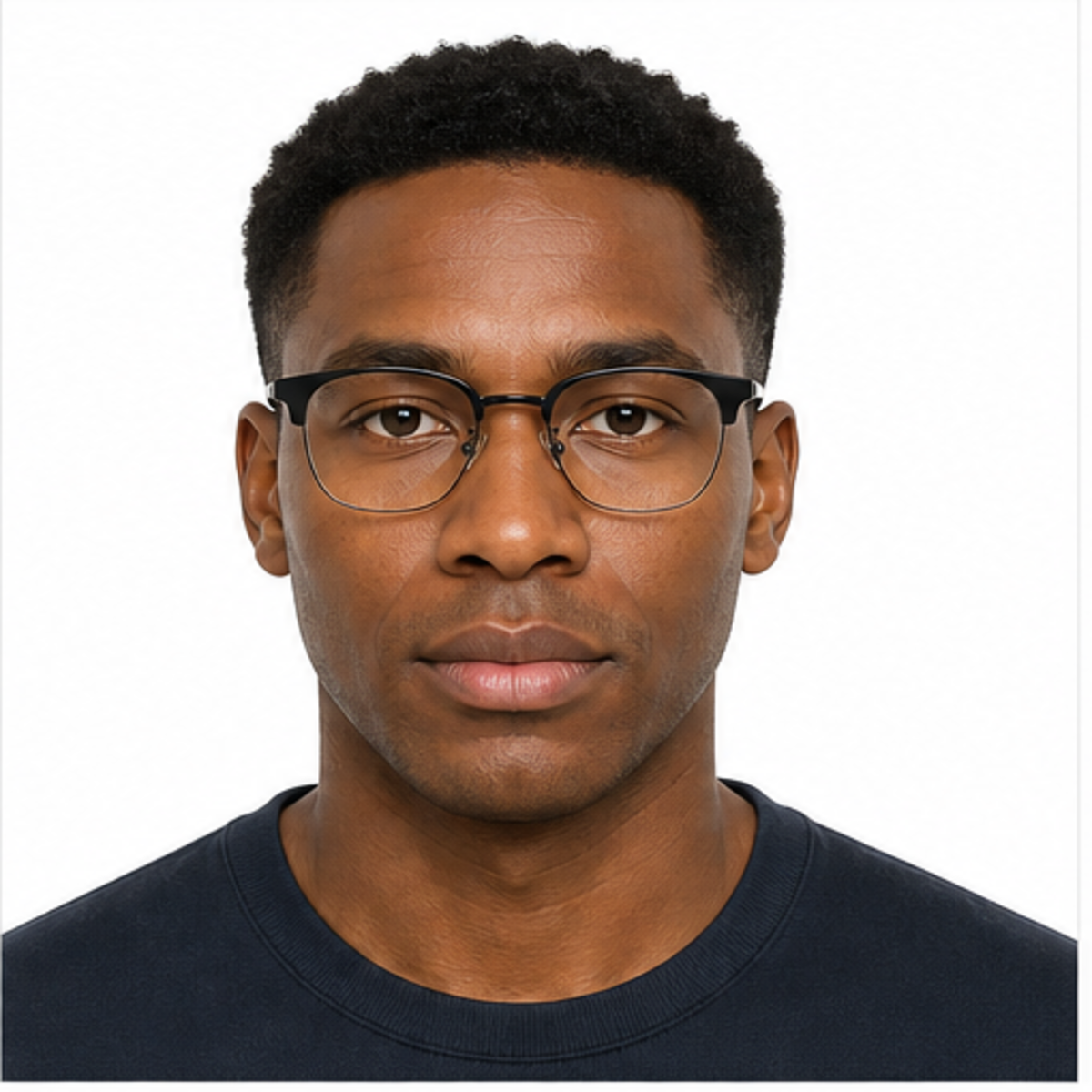 Black men's TR-and-titanium 53 mm semi-rimless glasses worn by an adult Black Man