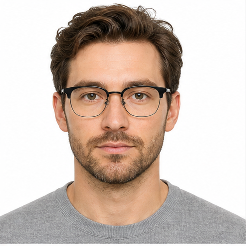 Black men's TR-and-titanium 53 mm semi-rimless glasses worn by an adult White Man