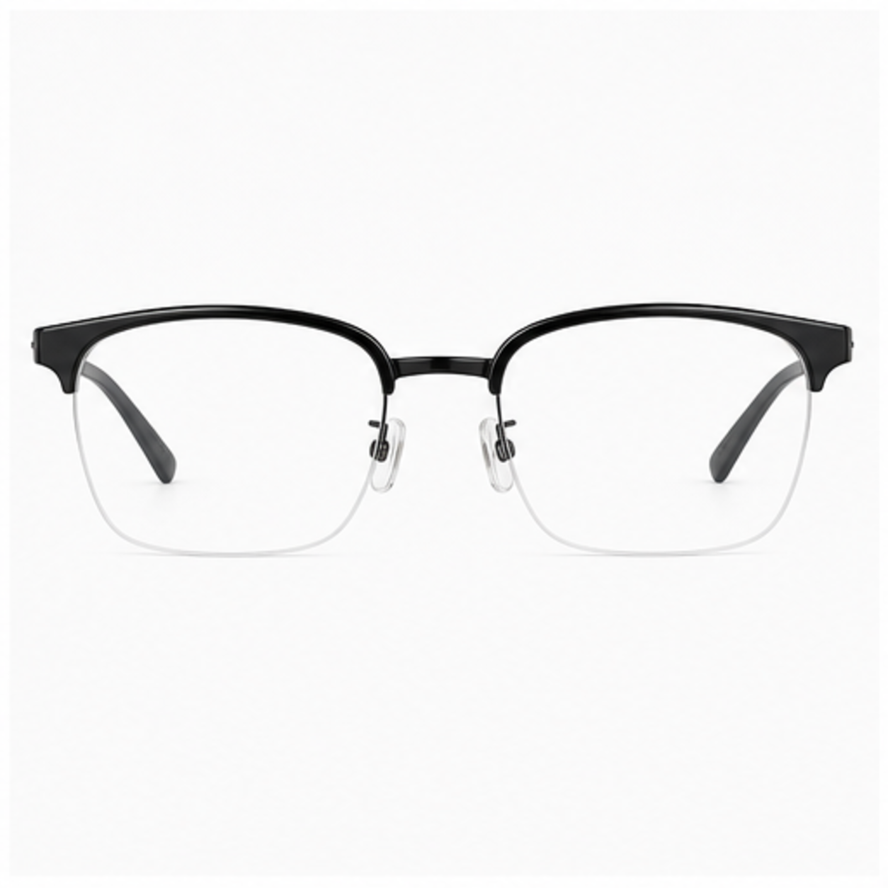 Black men's TR-and-titanium semi-rimless glasses, front product view