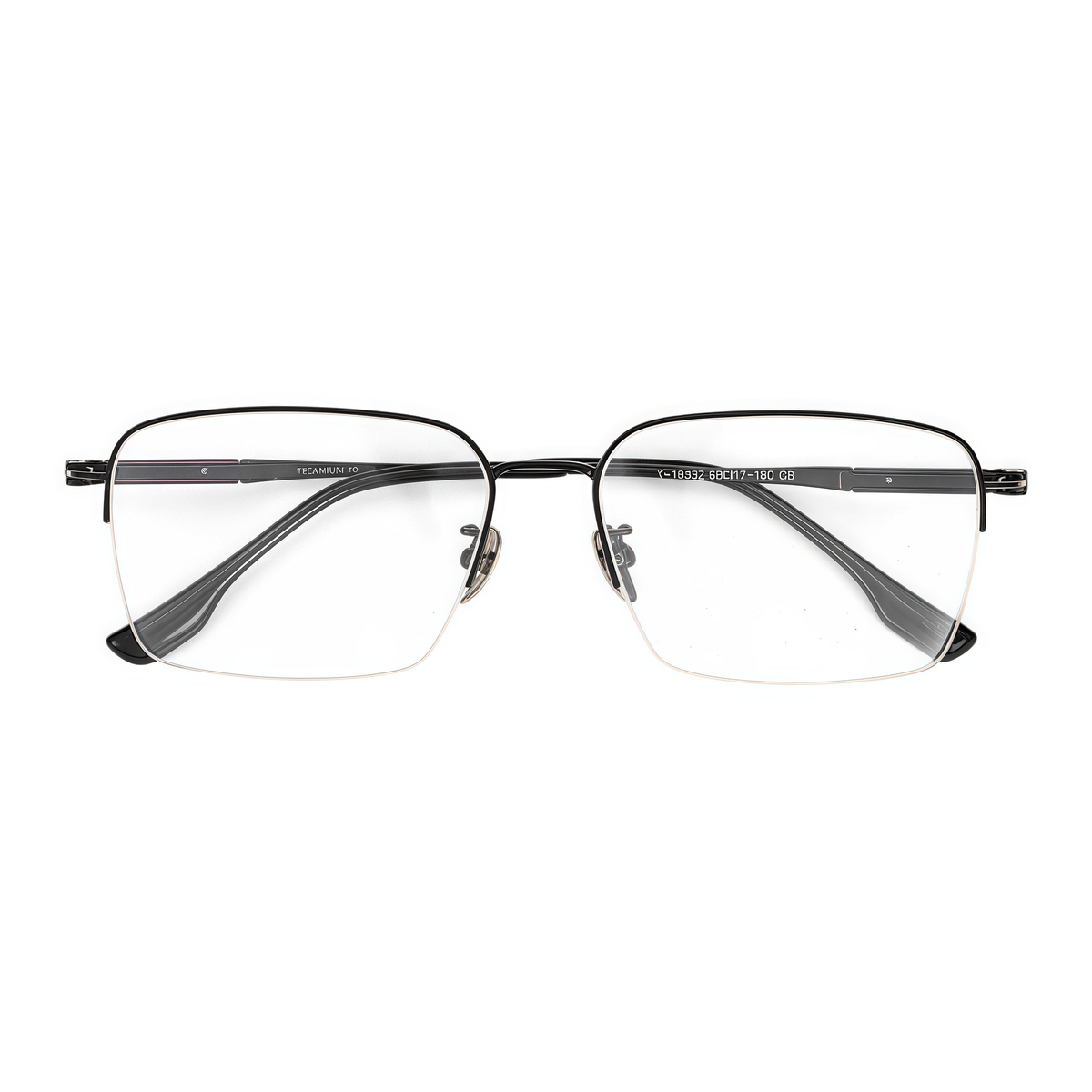 Black pure titanium semi-rimless glasses, front product view