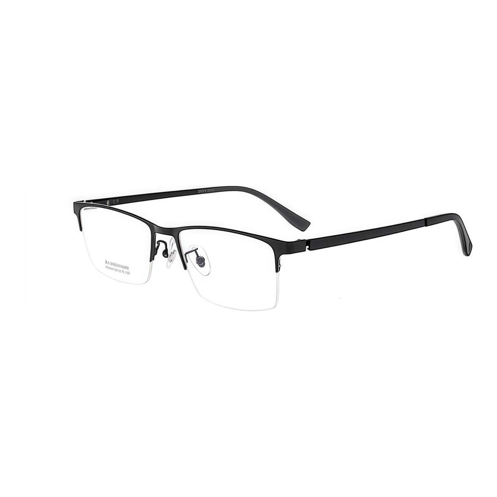 Black rectangular semi-rimless glasses, 45-degree product view