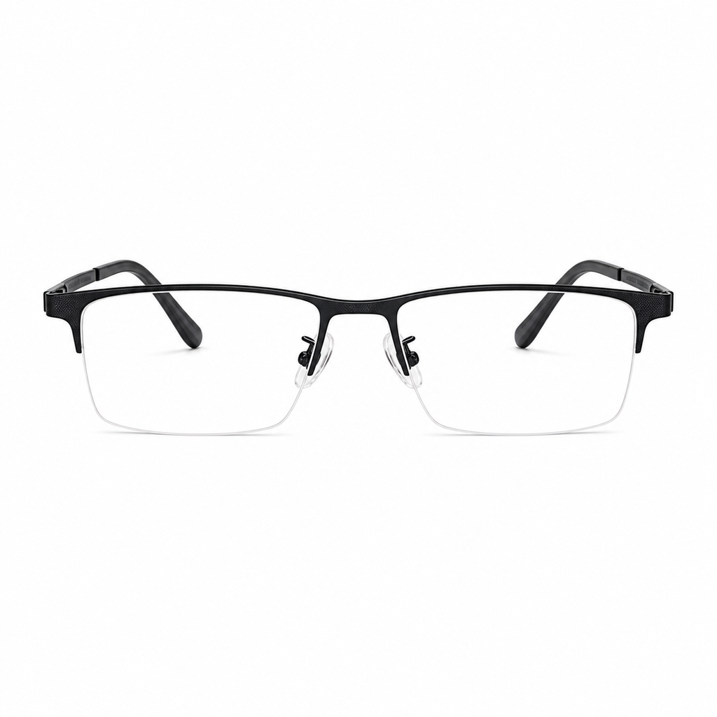 Black rectangular semi-rimless glasses, front product view