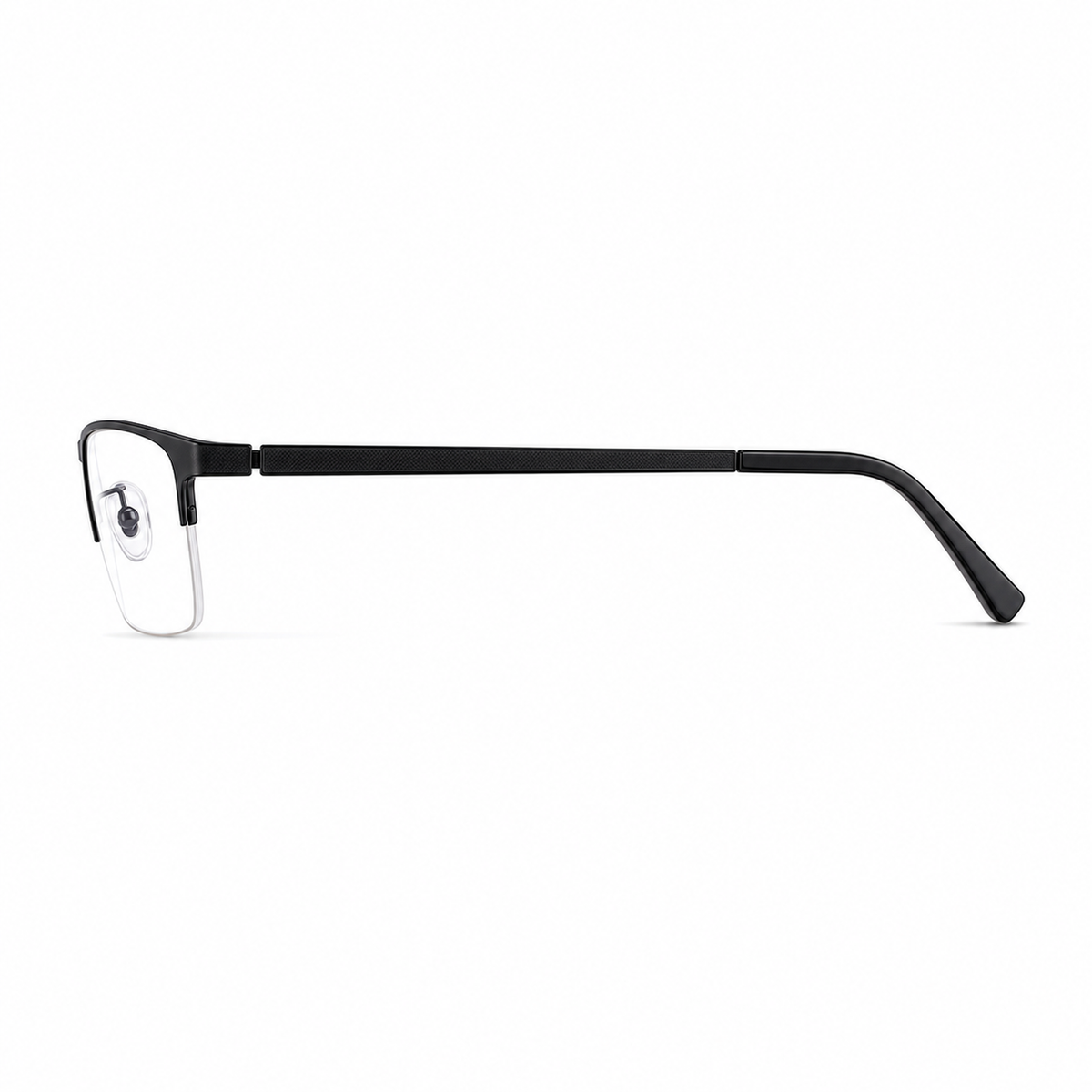 Black rectangular semi-rimless glasses, side-profile product view