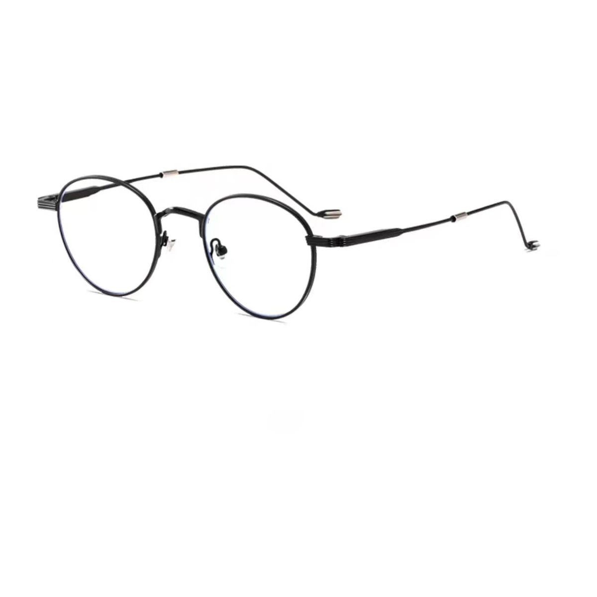 Black retro alloy round full-rim frame, 45-degree product view