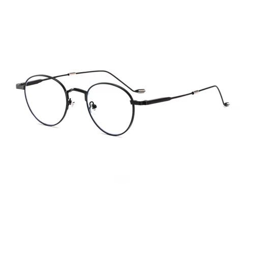 Black retro alloy round 47 mm full-rim frame, 45-degree product view