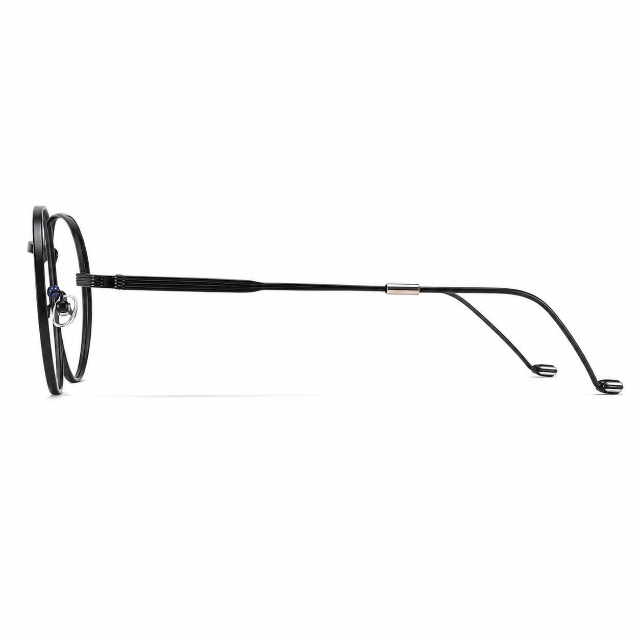 Black retro alloy round 47 mm full-rim frame, side-profile product view