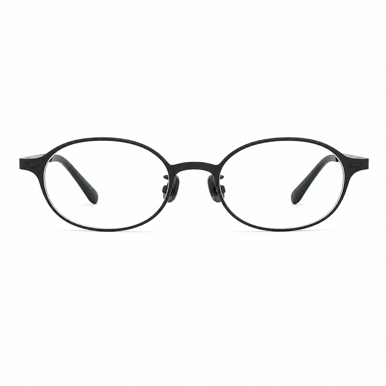 Black semi-titanium nerd oval full-rim glasses, front product view