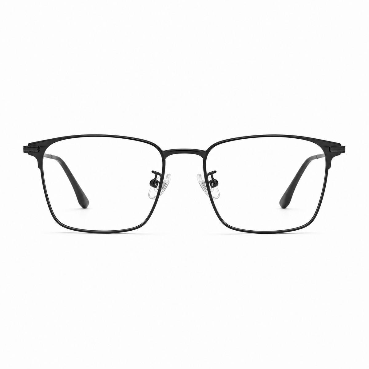 Black semi-titanium semi-rimless glasses, front product view