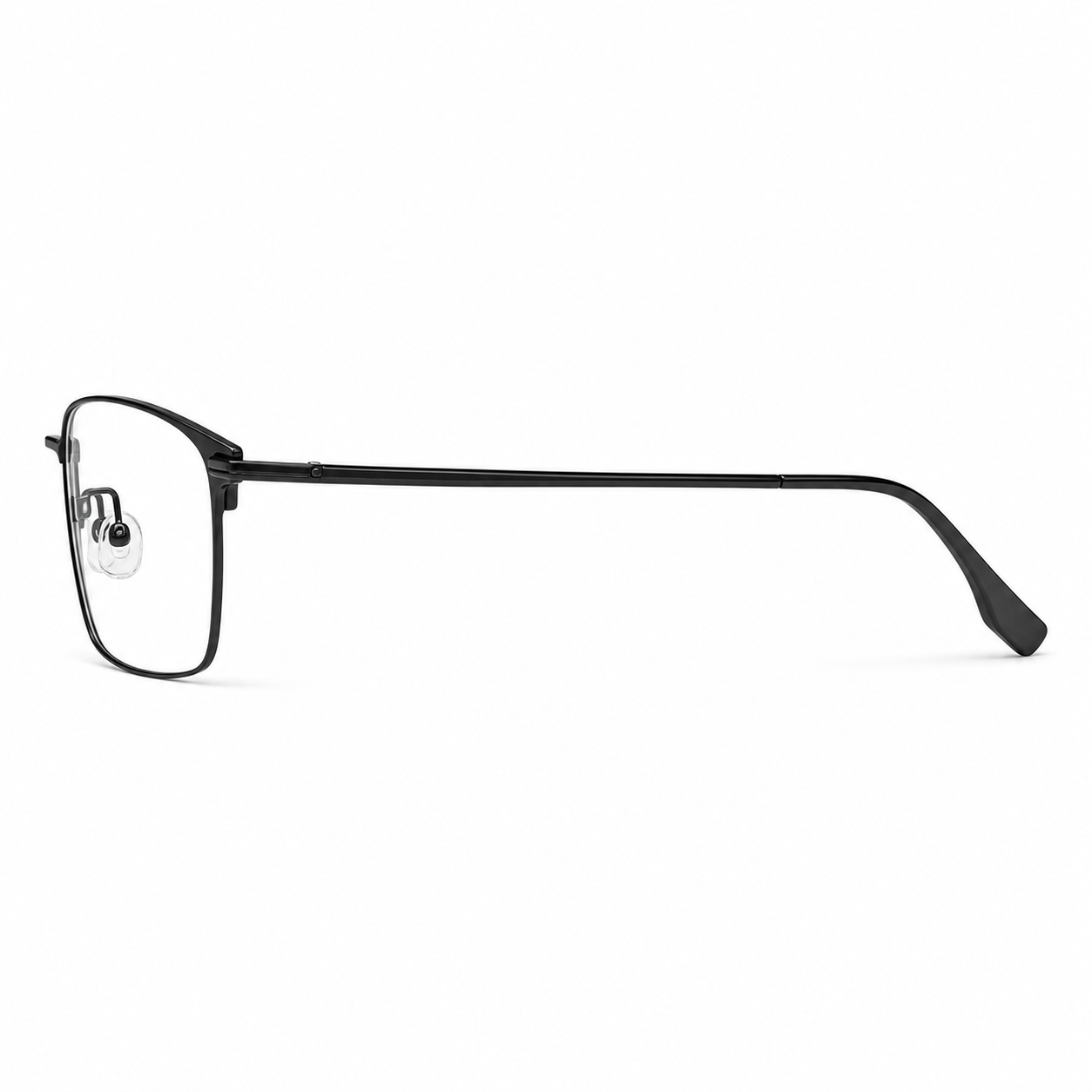 Black semi-titanium semi-rimless glasses, side and temple product view
